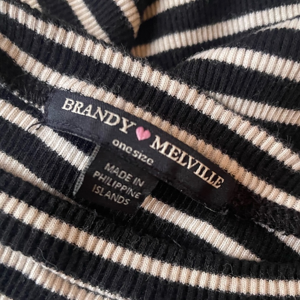 Brandy Melville Women’s One Size Striped Black White Cream Short Sleeve Top EUC - Picture 2 of 14